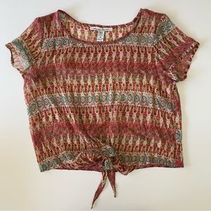 American Rag sheer tie front top.  Size M